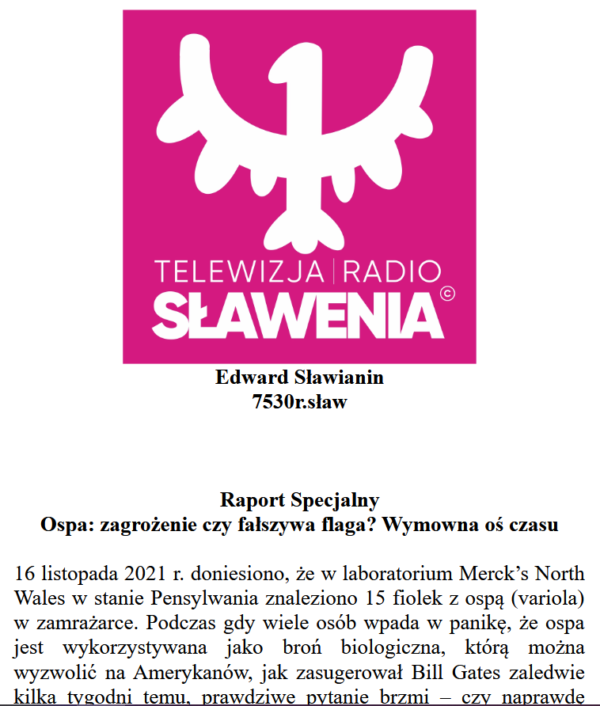 Raport Specjalny PDF :  Ospa: zagrożenie czy fałszywa flaga?